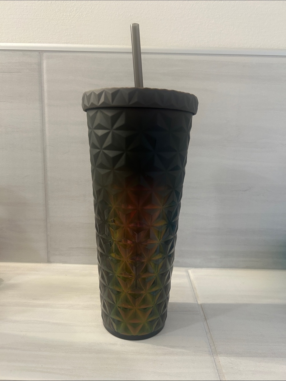 Matte Black iridescent Geometric Tumbler Cup with Straw - 22 oz